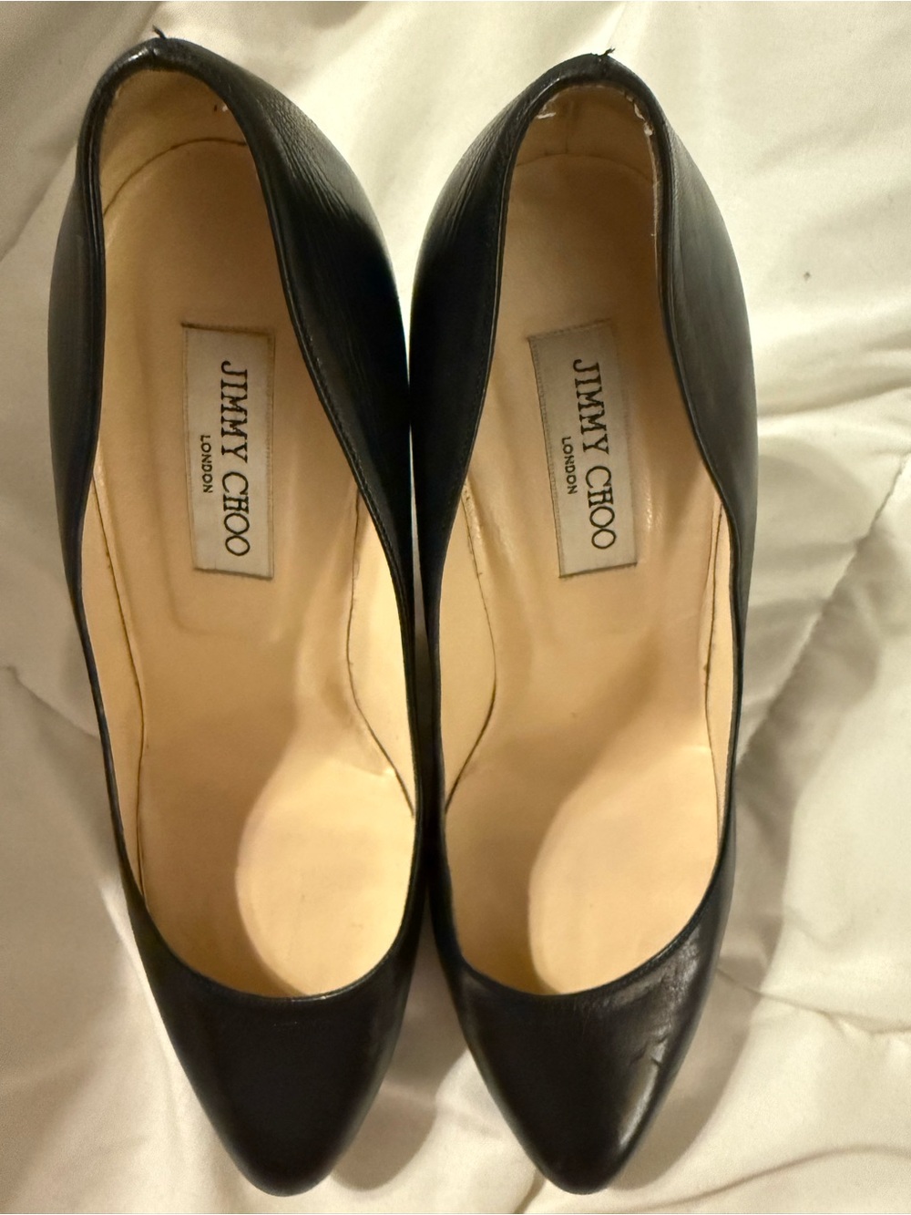 Jimmy Choo Black Leather Almond Toe Classic Black Pumps